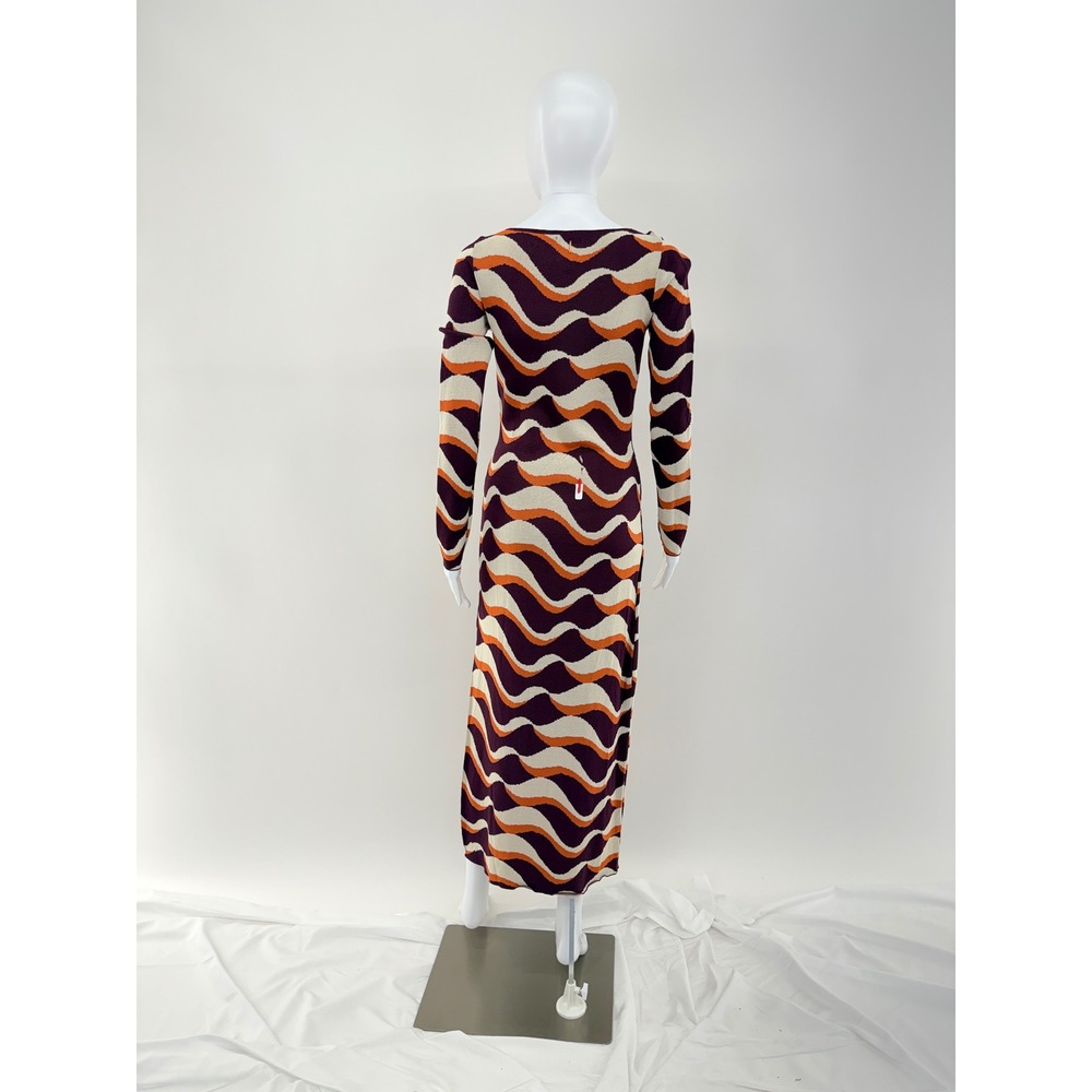 MISA LOS ANGELES Wavy Knit Maxi Dress Long Sleeve Side Slit Purpl Orange Cream M - Picture 9 of 10